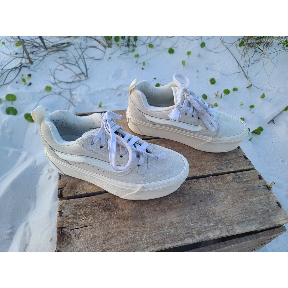 Y2k Chunky Grunge Skatecore White VANS Knu Stack Platform Skate Shoes Womens 5.5